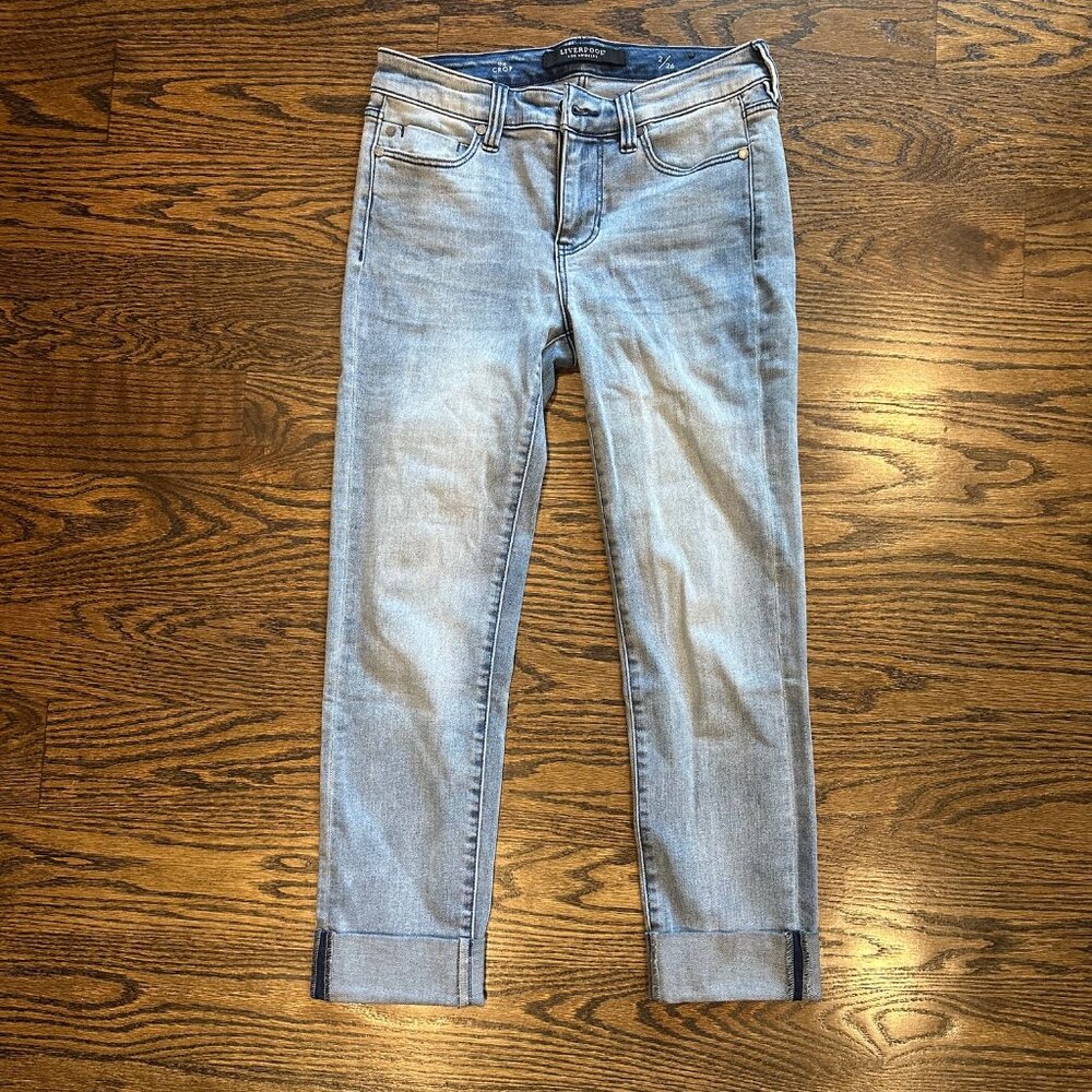 Liverpool The Crop Ankle Skinny Medium Wash Mid Rise Stretch Capri Jeans 2 26